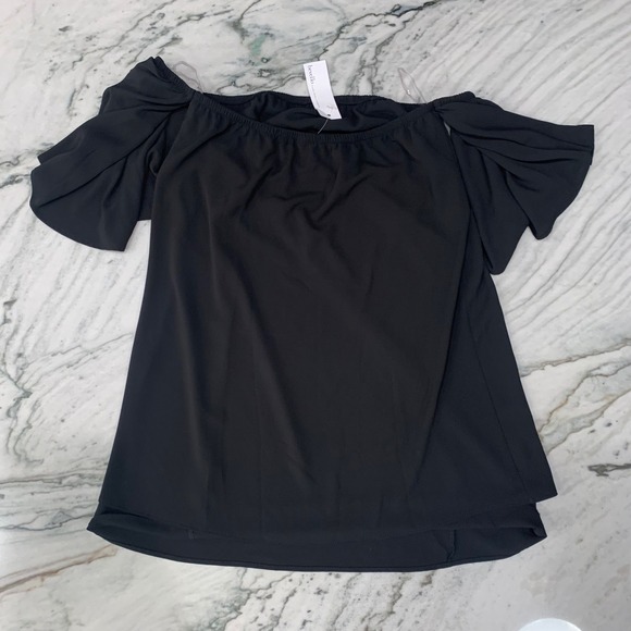 Boutique Bevelo Off Shoulder Black Top Blouse Medium Bardot Julie Billiart Tyche - Picture 5 of 13